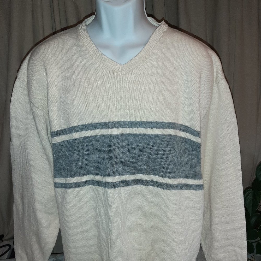 HYDrogen12 vintage V-neck sweater.100% Cotton Grey/white LARGE